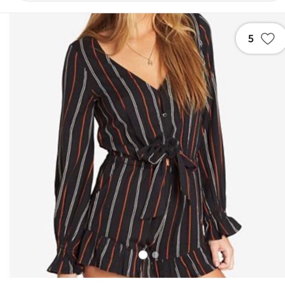 Billabong Pants - Billabong Black Striped Tie Waist V Neck Long Sleeve Ruffled Romper S